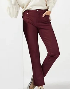 WYNNE LAYERS STRETCH FAUX SUEDE PETITE Size 10 TROUSERS BNWT BURGUNDY RRP £79 - Picture 1 of 7