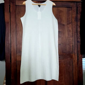 Eileen Fisher Dress Large Cream Linen Shift Lightweight Beachy Lagenlook Career - Picture 1 of 10
