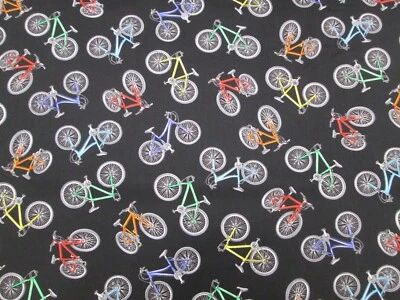 BICYCLES IN MOTION 100% COTTON on Black by Timeless Treasures 1 Remnant Piece - Image 1 of 4