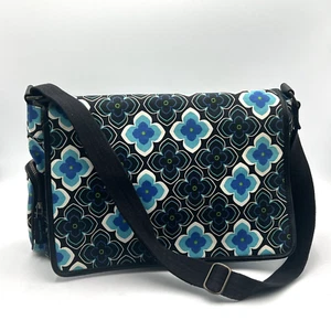 Tepper Jackson Messenger Bag Laptopfach 2 seitliche Reißverschlusstaschen blau geblümt - Bild 1 von 15