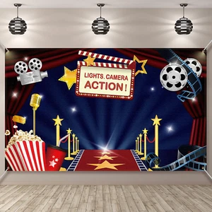 Movie Theme Party Decorations Supplies, Large Fabric Backdrop for Movie Night Bi - Picture 1 of 12
