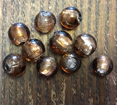 Lote de cuentas de vidrio artístico redondeadas redondeadas redondeadas con núcleo de papel de aluminio marrón de peluche checo vintage Foto 1 de 4