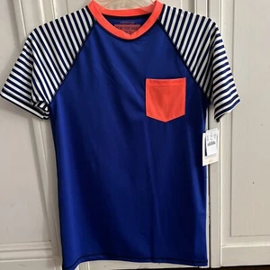 CREWCUTS Boys size 14 swim shirt Navy short Sleeve Rash Guard Size 14 xl NEW - Picture 1 of 15