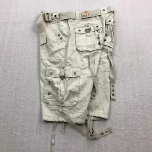 Y2K Cargo Shorts Mens 38 Beige Cyber Grunge Rave Straps Skater Route 66 NEW - Picture 1 of 18