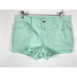 Justice Girls Denim Shorts Green Stretch Pockets Mid Rise 16 1/2 16.5 FLAW - Picture 1 of 6