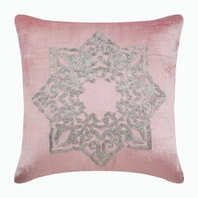 Square Cushion Case Pink 16"x16", Home Decor Velvet Medallion - Silver Plated - Image 1 of 3