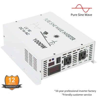 Pure Sine Wave Power Inverter 1000W 12/24/48V to 120/220V Solar RV Track OffGrid - Image 1 of 4