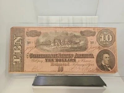 Billete de dólar de 1864-$10. Bonito billete de Estados Confederados de América. Foto 1 de 4