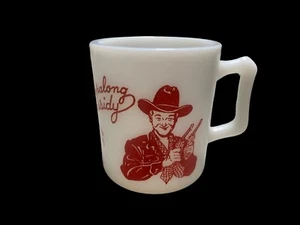 Vtg Hopalong Cassidy Red 6 oz Milk Glass Mug Cup Collectible Cowboy Hazel Atlas - Picture 1 of 8