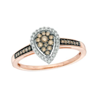 1/4Ct Champagne and White Real Diamond Cluster Frame Ring in 10K Rose Gold - Image 1 of 2