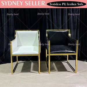 White Black PU Leather Single Sofa Bride Groom Chair Wedding Stainless Chair - Picture 1 of 9