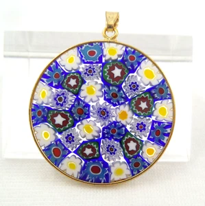 Colgante veneciano de vidrio artístico Millefiori con bisel de ley Vermeil de 1-1/4"" de diámetro - Imagen 1 de 11