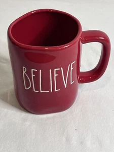 Rae Dunn BELIEVE Red Mug Xmas M Coffee Tea Cup LL Santa NEW - Picture 1 of 5