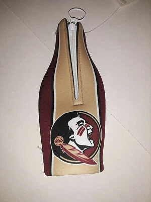 Florida State Seminoles ( FSU ) Zip - Up Bottle Koozie  stripe (set of two) - Image 1 of 2