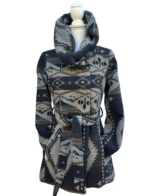 Abrigo/cinturón delantero Y2K Paris azul azteca suroeste marrón talla mediana usado Foto 1 de 4