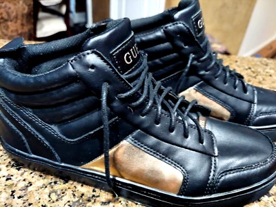 Guess Zapatos de caña alta GM Tablet Talla 8 Azul Oscuro Dorado Acentos Tenis Foto 1 de 4