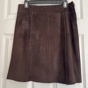 Vintage Genuine Soft Suede Leather Brown Mini Skirt Max Studio Size 4/small - Picture 1 of 11