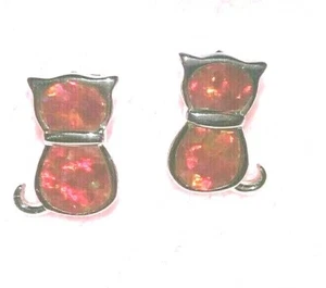 PENDIENTES DE GATO NARANJA FUEGO ÓPALO PIEDRA PRECIOSA NUEVOS TACHUELAS RELLENAS DE PLATA PERFORADAS - Imagen 1 de 3
