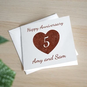 Tarjeta Personalizada 5to Aniversario Esposa Madera Boda Aniversario Tarjeta Marido - Imagen 1 de 3