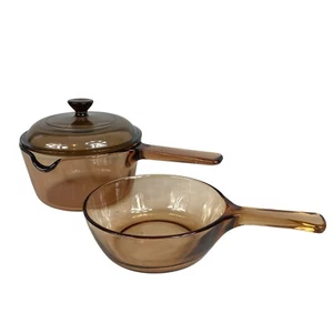 Braunglas VISIONS Set 1L Topf mit Deckel Ausgießer + 0,8L Skillet Pfanne Corning USA - Bild 1 von 17