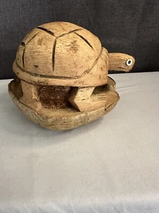 Hand Carved Coconut Shell Husk Sea Turtle Brown Folk Art Sculpture Rustic - Picture 1 of 7