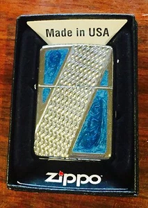 Zippo Lighter Texture Blue Background (Number # DCI206125)Deep Carve Epoxy Inlay - Picture 1 of 2