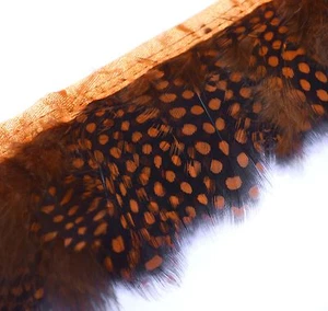 Yga09-Orange (2.5"/ 6cm Wide) Guinea Hen Hackle Feather Trim Fringe Material - Picture 1 of 8