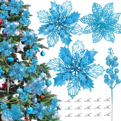 Kit de 36 piezas de adornos de flores de pascua brillantes tallos de bayas, 24 piezas Artificia... Foto 1 de 4