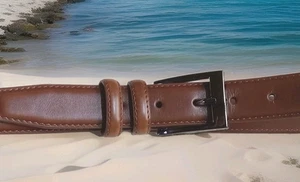 Herren Größe 48 Leder Gürtel Anzughose braun Nickel Schnalle Mio Marino 2 Schlaufen 1" W - Bild 1 von 10