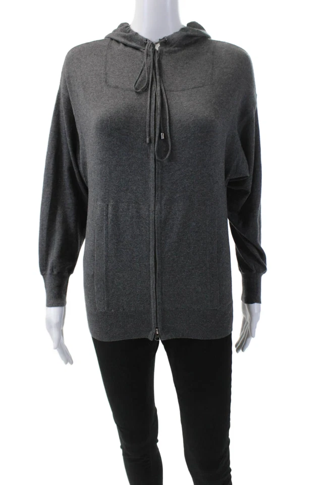 Haute Hippie Women's Hood Long Sleeves Full Zip Sweatshirt Gray Size XS - Image 1 of 4