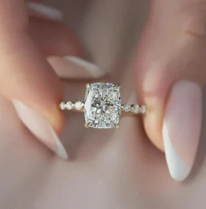 3.60CT Iced Out Cushion Cut Moissanite Solitaire Ring Hidden Halo Wedding Ring - Picture 1 of 4