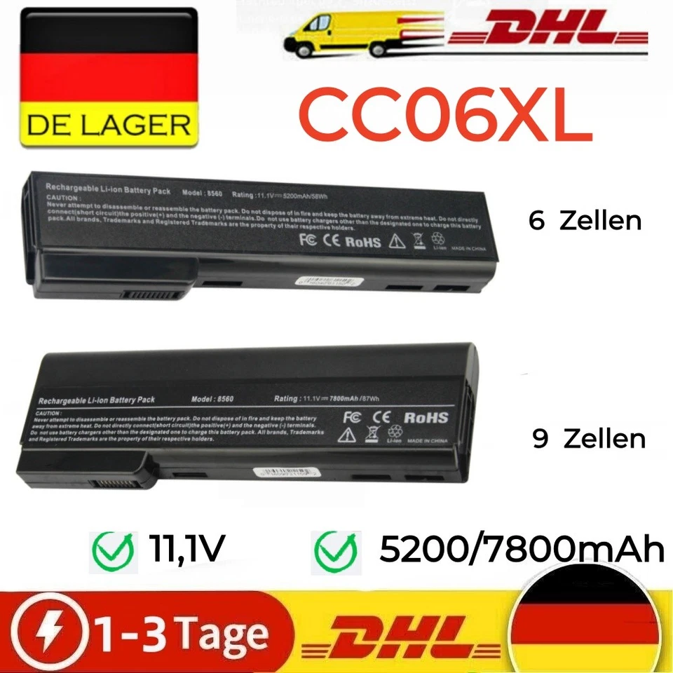 6/9 Zellen AKKU Für HP ProBook 6360b 6560b 6570b EliteBook 8460p 8470p 8560p - Bild 1 von 4
