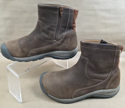 KEEN Presidio II Womens Sz 8 Brown Leather Boots Booties Ankle Zip Up Waterproof - Image 1 of 4