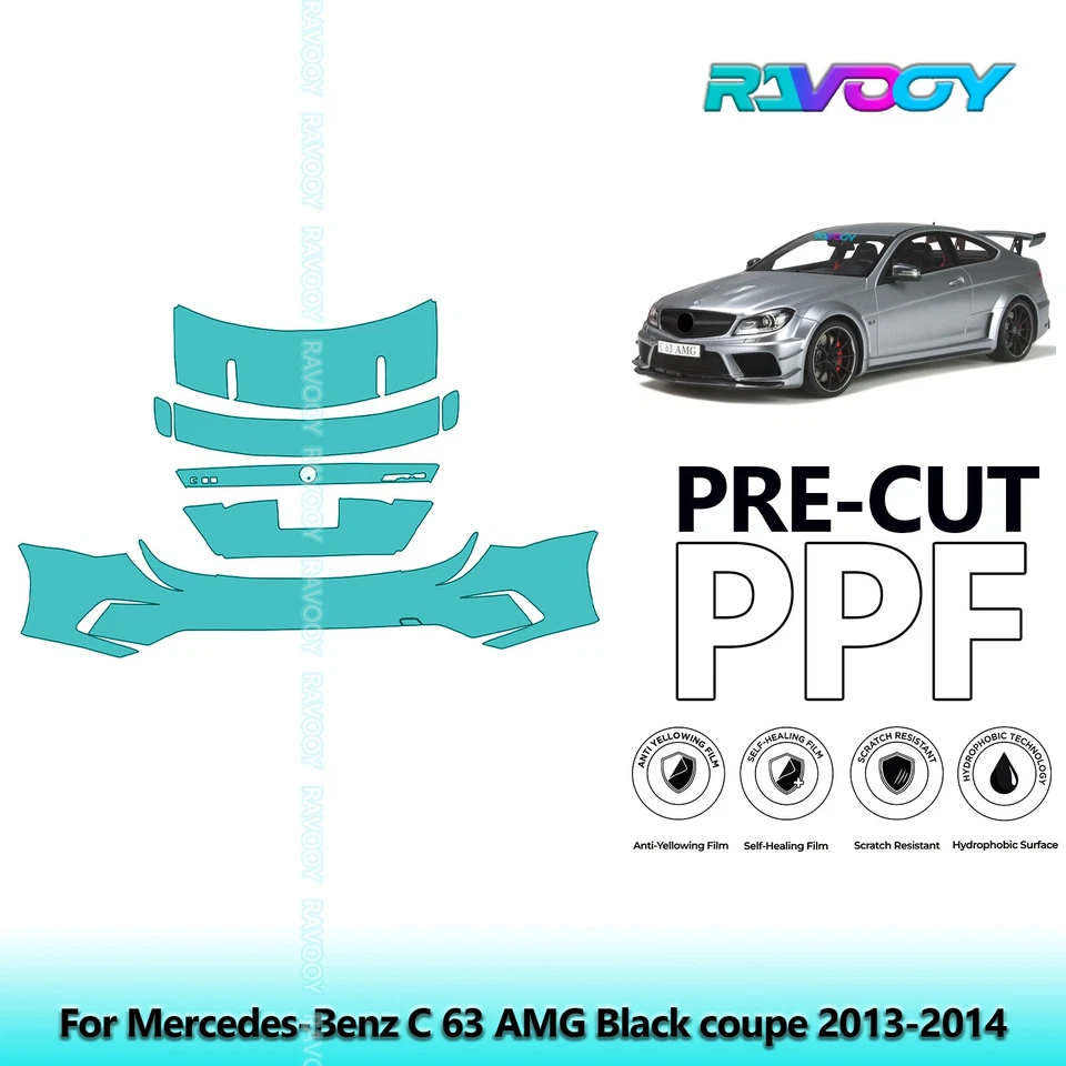 Kit de protección de pintura precortada PPF para Mercedes-Benz C 63 AMG cupé negro 2013-2014 Foto 1 de 4
