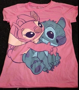 Disney Stitch & Angel Kids T-Shirt – Girls Size [L] Cute Pink Graphic - Picture 1 of 4