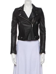 IRO Luiga Black Lambskin Leather Moto Full Zip Biker Jacket Size 40 - Picture 1 of 5