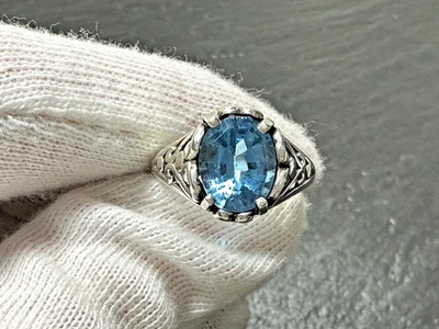 ANILLO KABANA VINTAGE ESTERLINA CON TOPACIO AZUL TALLA 6,75 M388 Foto 1 de 4