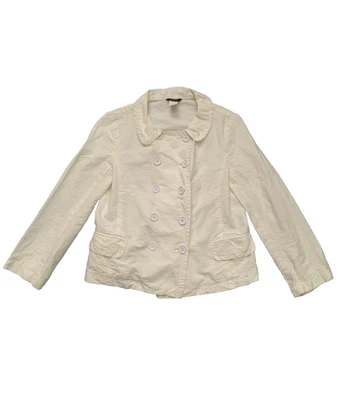Y2k J. Jaqueta Crew Linen Blend Pea Coat Peter Pan Collar tamanho 2 creme Preppy Twee - Imagem 1 de 4