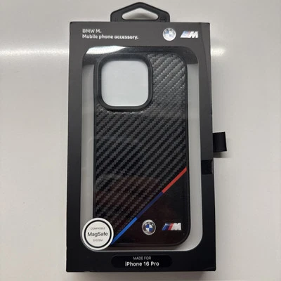 Phone Case iPhone 16 Pro GENUINEBMW Carbon Fibre Tricolor Black MagSafe Logo  - Image 1 of 4