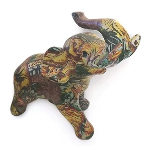 Estatuilla de cerámica La Vie patrón safari trompa de elefante retazos 11"x15" de colección - Imagen 1 de 10