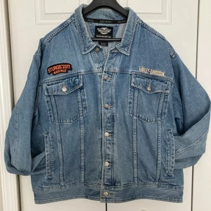 Men's HARLEY-DAVIDSON Motorcycle Denim Jean Jacket 100% Cotton Size 3XL Sturgis - Picture 1 of 20