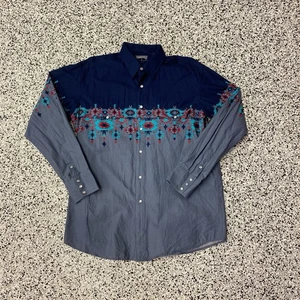 Vintage Panhandle Slim Shirt Men’s Large Blue Western Aztec Snap Button Up - Picture 1 of 6