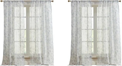 Cortinas de ventana Laura Ashley Barnette 38"W x 84"L (paquete de 4), azul  Foto 1 de 4