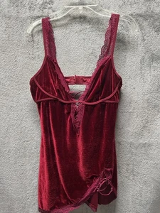 Camiseta sin mangas Y2K terciopelo encaje XL hada bebé muñeca roja borgoña elástica sin marca Rave - Imagen 1 de 8