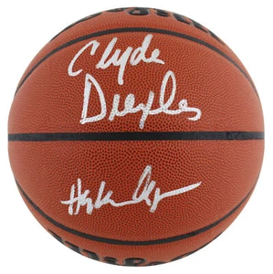 Hakeem Olajuwon & Clyde Drexler Signed Wilson Basketball w/ Silver Sig BAS Wit - Picture 1 of 3