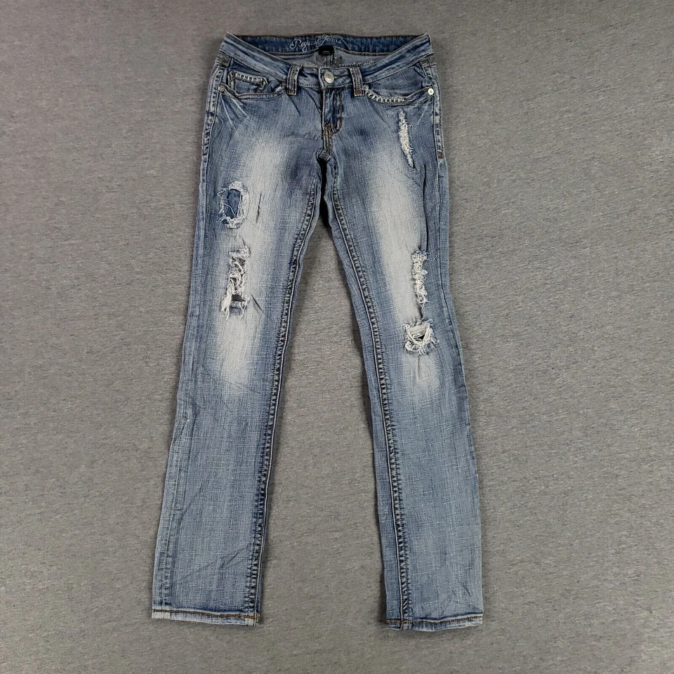 Pantalones de mezclilla vintage Request talla 25 retro tiro inferior pierna recta solapa bolsillos puntada Foto 1 de 4