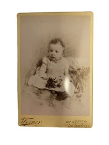 Antique Cabinet Card Victorian Baby Bearskin Rug Wesner Studio Fred Armisen - Picture 1 of 7