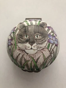 Vintage Enamel Trinket Box with a Cat - Picture 1 of 7