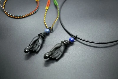 黑曜石佛陀手持莲花吊坠个性化项链修复  — 第 1/4 张图片