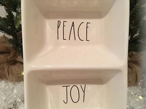 RAE DUNN by Magenta "PEACE JOY" Christmas Holiday Double Sided Candy Dish Tray - Picture 1 of 3